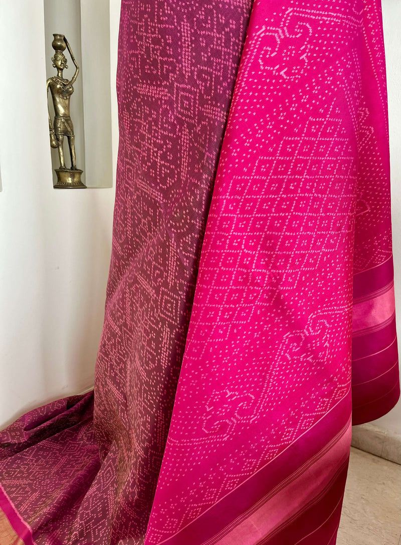 URMIKA- SHOT BROWN-PINK PATOLA WITH IKKAT MOTIFS AND ZARI BORDER