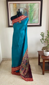 VANIVRITI - TEAL KHANDUA SILK WITH BANDHA RUST BORDER