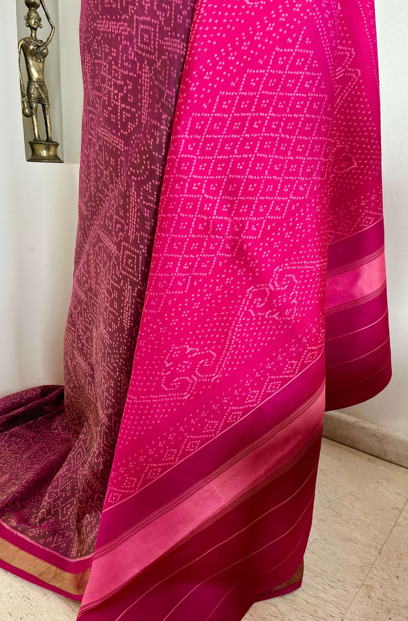 URMIKA- SHOT BROWN-PINK PATOLA WITH IKKAT MOTIFS AND ZARI BORDER