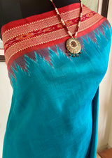 VANIVRITI - TEAL KHANDUA SILK WITH BANDHA RUST BORDER