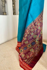 VANIVRITI - TEAL KHANDUA SILK WITH BANDHA RUST BORDER