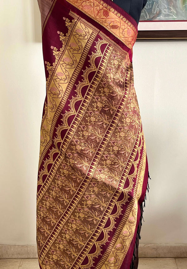 LAKSHIKA - TOFFEE KANJIVARAM WITH MAROON-GOLD FLORAL ELEGANCE