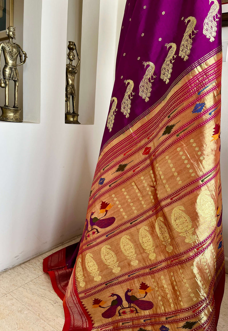 RUJUTA- UNIQUE PAITHANI SAREE IN REGAL PURPLE WITH ZARI PEACOCKS