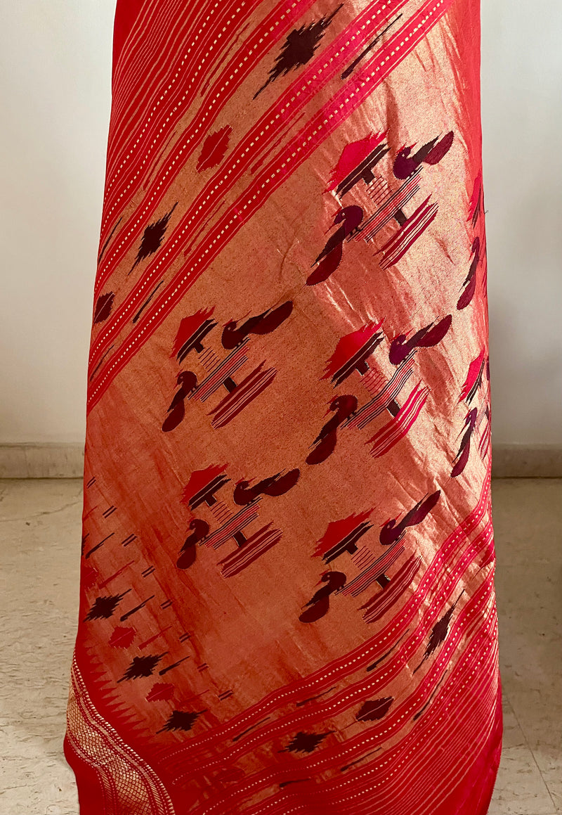SUHRITA - RARE RED PAITHANI WITH NARALI BORDER AND MOR KUNDA
