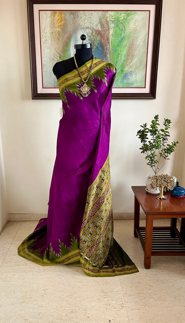 ANNAPURNA – MAGENTA PURPLE KHANDUA SILK WITH FLORAL BANDHA ANCHAL