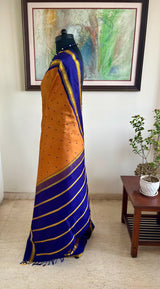 SRITIKA- OCHRE BLUE KORVAI KANJIVARAM WITH FLORAL BORDER