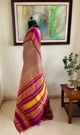 RITHISHA- BEIGE AND BROWN CHECKS KANJIVARAM WITH MAGENTA RUDRAKSHA BORDERS