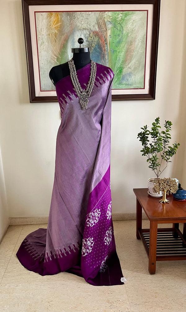 KUMUDIKA – MAUVE POCHAMPALLY WITH PURPLE STRIPES AND WHITE FLORALS