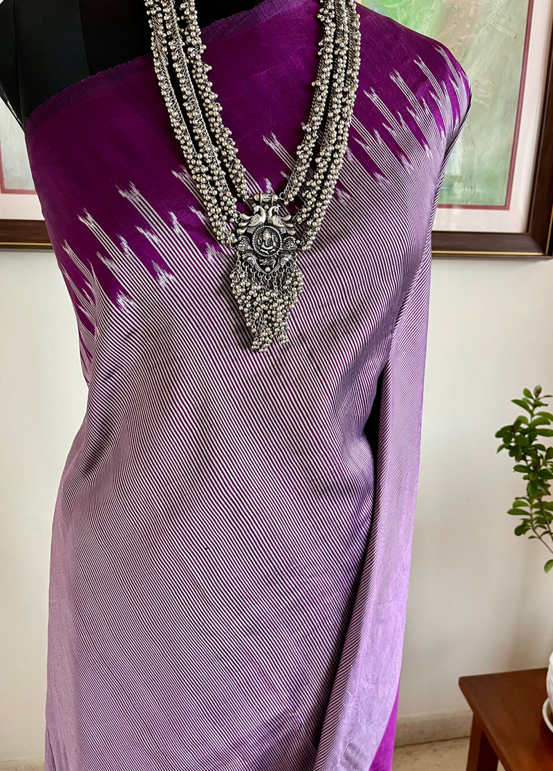 KUMUDIKA – MAUVE POCHAMPALLY WITH PURPLE STRIPES AND WHITE FLORALS