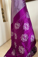 KUMUDIKA – MAUVE POCHAMPALLY WITH PURPLE STRIPES AND WHITE FLORALS