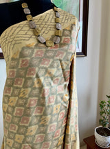 AASRITA - GREY PUTAPAKKA IKKAT WITH CONTRAST CREAM AANCHAL