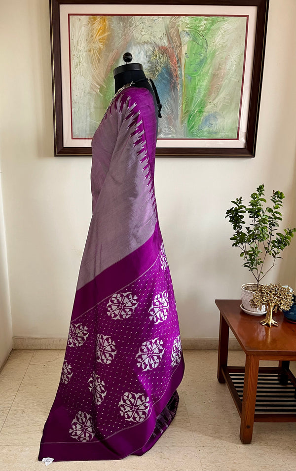 KUMUDIKA – MAUVE POCHAMPALLY WITH PURPLE STRIPES AND WHITE FLORALS