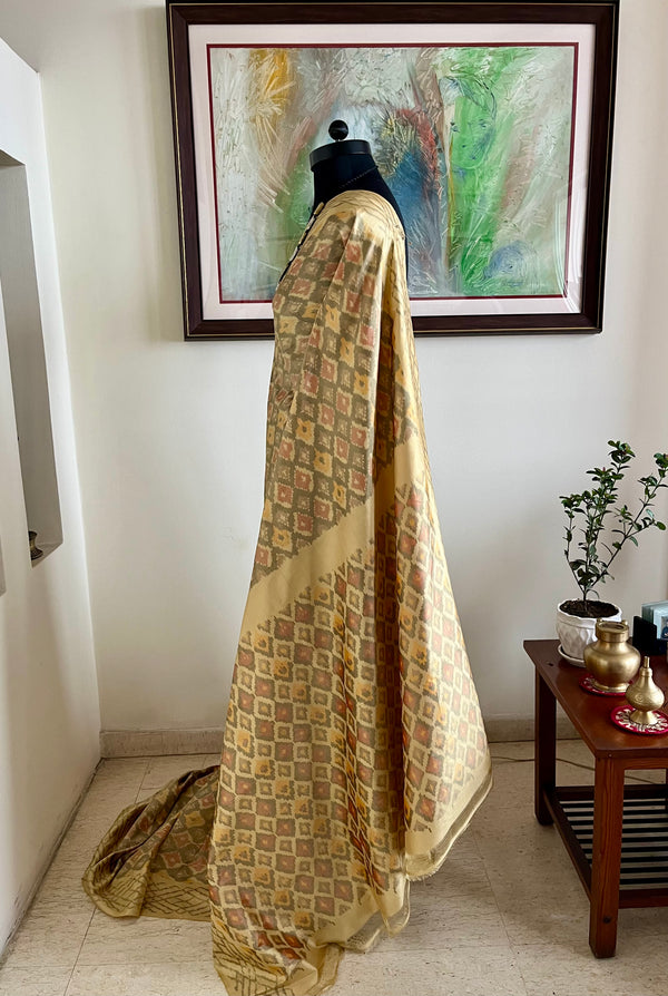 AASRITA - GREY PUTAPAKKA IKKAT WITH CONTRAST CREAM AANCHAL