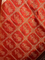 ANITA - RUST BOMKAI SAREE WITH DOLL AND RUDRAKSHA MOTIFS