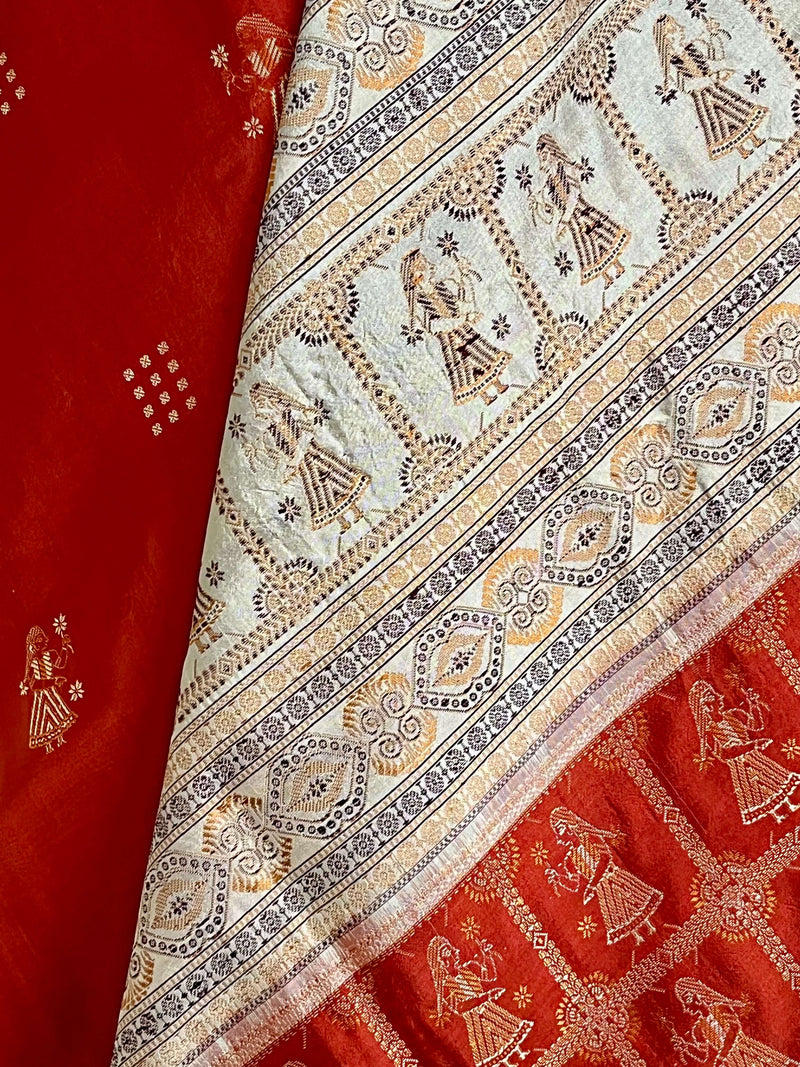 ANITA - RUST BOMKAI SAREE WITH DOLL AND RUDRAKSHA MOTIFS