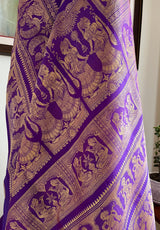 DEBARATI- PURPLE BALUCHARI WITH MYTHOLOGICAL MOTIFS AND DOUBLE AANCHAL