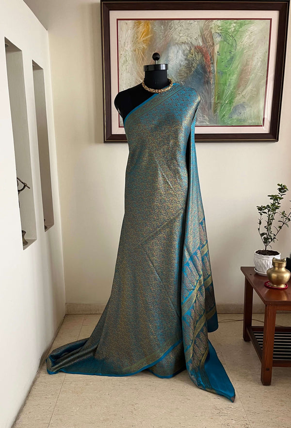 SARNIKA - BLUE TANCHOI BANARASI WITH PAISLEY AND FLORAL MOTIFS