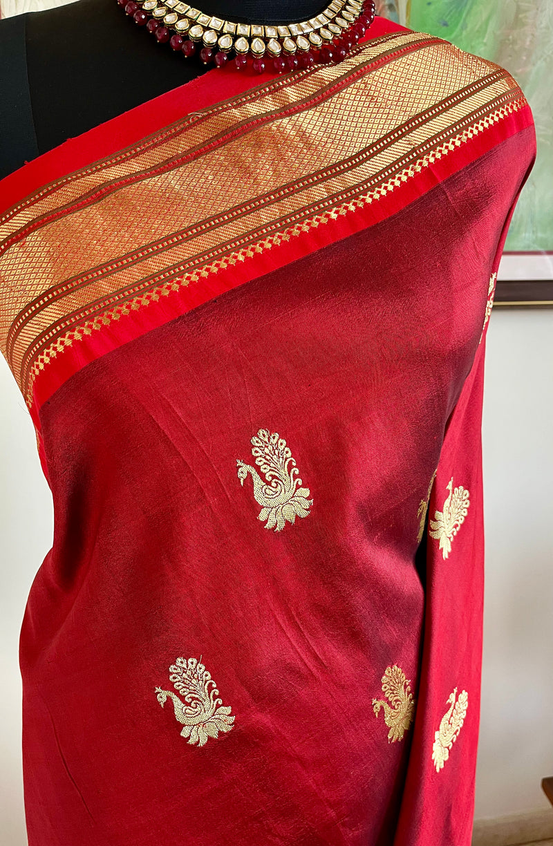 VIDHI- BRICK RED PAITHANI WITH ZARI PEACOCK ELEGANCE