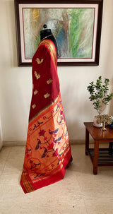 VIDHI- BRICK RED PAITHANI WITH ZARI PEACOCK ELEGANCE