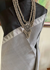THIVYA - NEVER WORN KATTAM KANJIVARAM IN SILVER GREY AND BLACK CHECKS