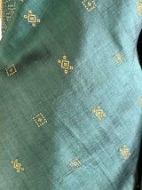 MANVIKA- GREYISH GREEN POCHAMPALLY WITH ZARI BANDS AND KOLAM AANCHAL