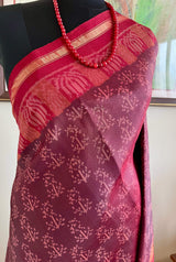 AHNA- TOFFEE PATOLA SILK SAREE WITH RED LOTUS BORDER, FLORAL AANCHAL