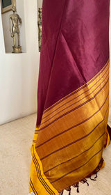 SUHRITHA- CHOCOLATE BROWN KANJIVARAM WITH MUSTARD BORDER AND PAISLEYS