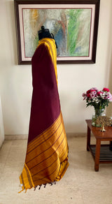 SUHRITHA- CHOCOLATE BROWN KANJIVARAM WITH MUSTARD BORDER AND PAISLEYS