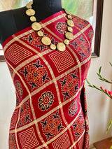 HETVI - REDDISH MAROON AJRAKH GHARCHOLA WITH LAGDI PATTA AANCHAL