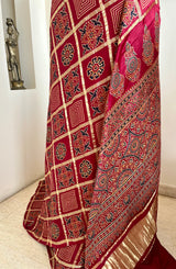 HETVI - REDDISH MAROON AJRAKH GHARCHOLA WITH LAGDI PATTA AANCHAL