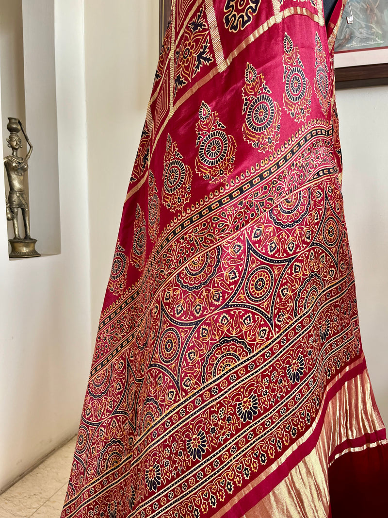 HETVI - REDDISH MAROON AJRAKH GHARCHOLA WITH LAGDI PATTA AANCHAL