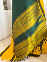 GOMIKA- TEAL GREEN KANJIVARAM WITH YELLOW BORDER AND RUDRAKSHA