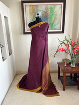 MATHURA- PURPLE PINK KATTAM KANJIVARAM WITH MUSTARD BORDER AND STRIPES