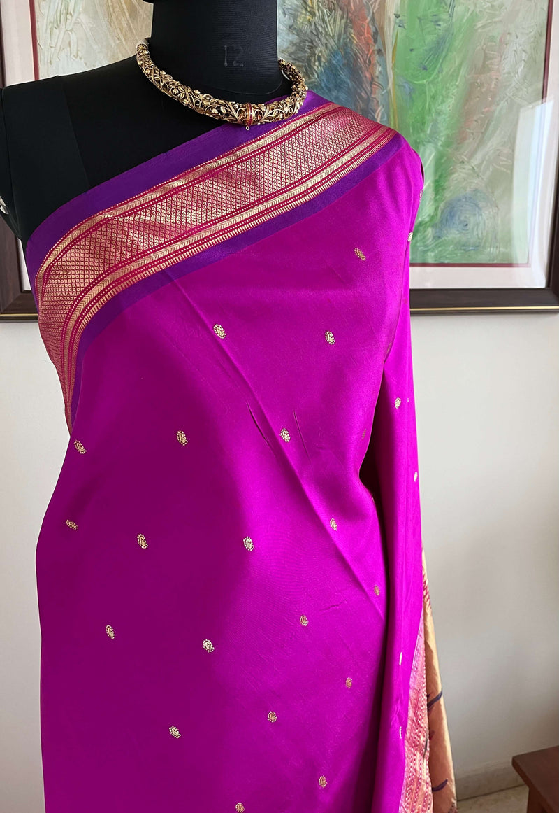 DEVATI- MAGENTA PAITHANI WITH NARALI BORDER AND MOR KUNDA AANCHAL