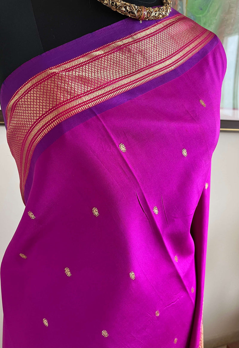 DEVATI- MAGENTA PAITHANI WITH NARALI BORDER AND MOR KUNDA AANCHAL