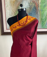 RENAVI- COFFEE MAROON POCHAMPALLY WITH OCHRE ORANGE TEMPLE BORDERS