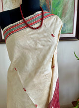 KANAKA – OFF WHITE TUSSAR WITH RUST AANCHAL AND FLORAL COLOR POP