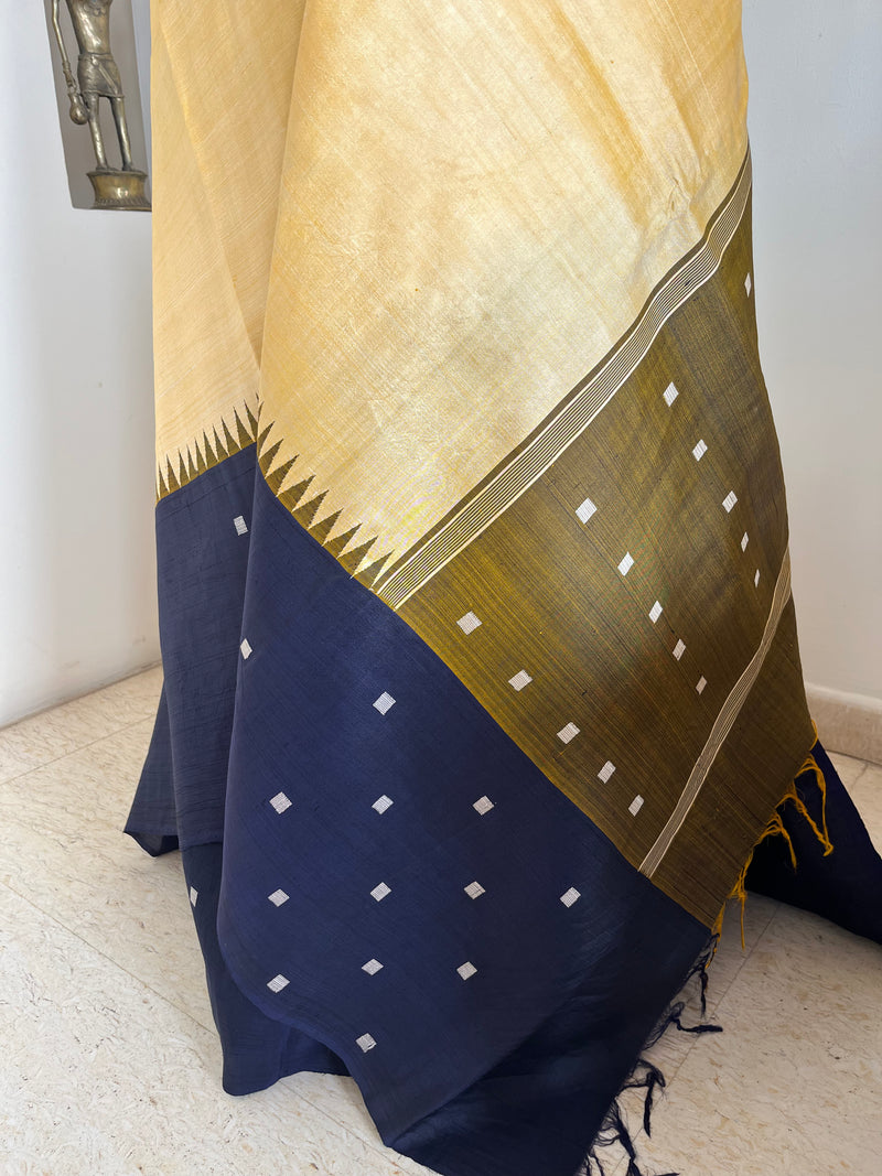 PARVINI - CREAM KANJIVARAM SILK WITH NAVY BLUE BORDER