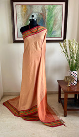 RITHIGA- PEACH KANJIVARAM SAREE WITH RUST AND GREEN BORDER