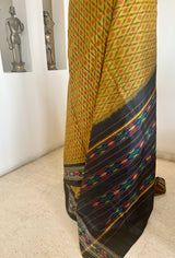 PARNITA- MUSTARD POCHAMPALLY SILK WITH BLACK IKAT BORDER
