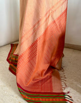 RITHIGA- PEACH KANJIVARAM SAREE WITH RUST AND GREEN BORDER