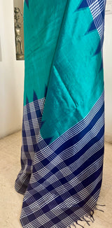 RINIKA - TEAL KANJIVARAM WITH NAVY CHECKS BORDER
