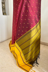 POONKODI- CHOCOLATE BROWN AND YELLOW KANJIVARAM SAREE