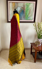 POONKODI- CHOCOLATE BROWN AND YELLOW KANJIVARAM SAREE