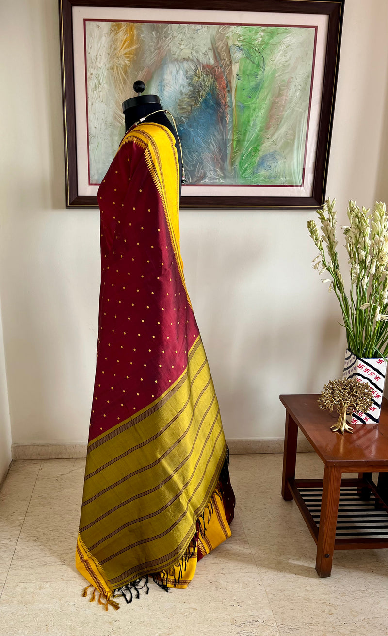 POONKODI- CHOCOLATE BROWN AND YELLOW KANJIVARAM SAREE