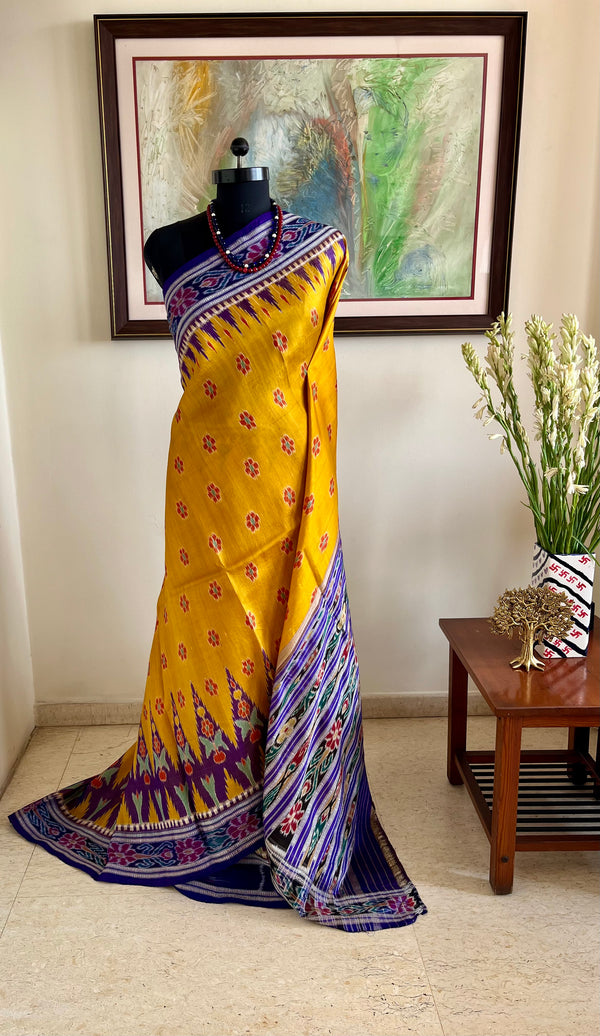 SASHWATA - MUSTARD YELLOW KHANDUA SILK WITH BANDHA ANCHAL