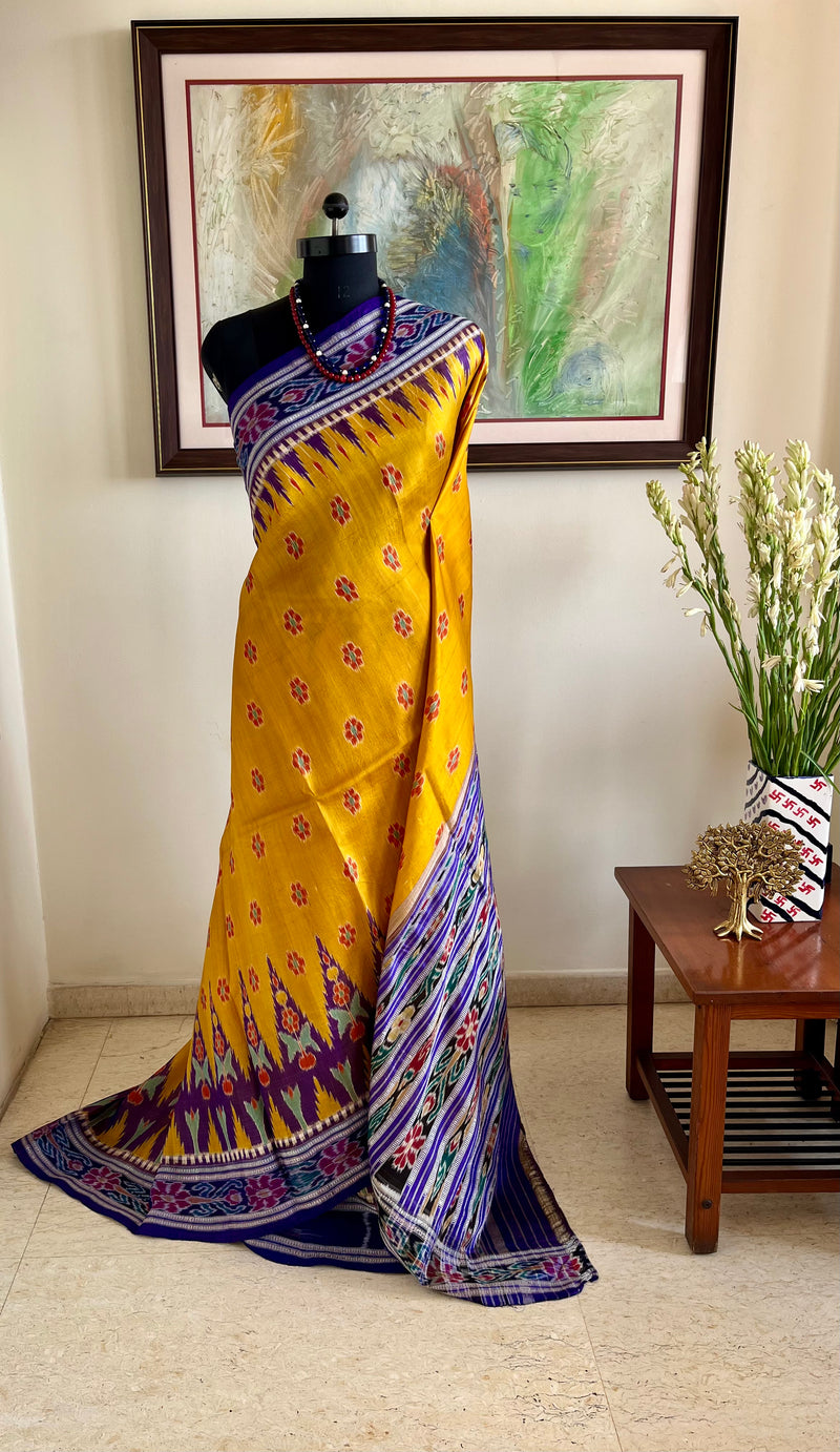 SASHWATA - MUSTARD YELLOW KHANDUA SILK WITH BANDHA ANCHAL