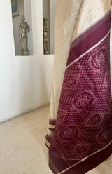 AMALIKA - BEIGE POCHAMPALLY SILK SAREE WITH IKAT BORDER