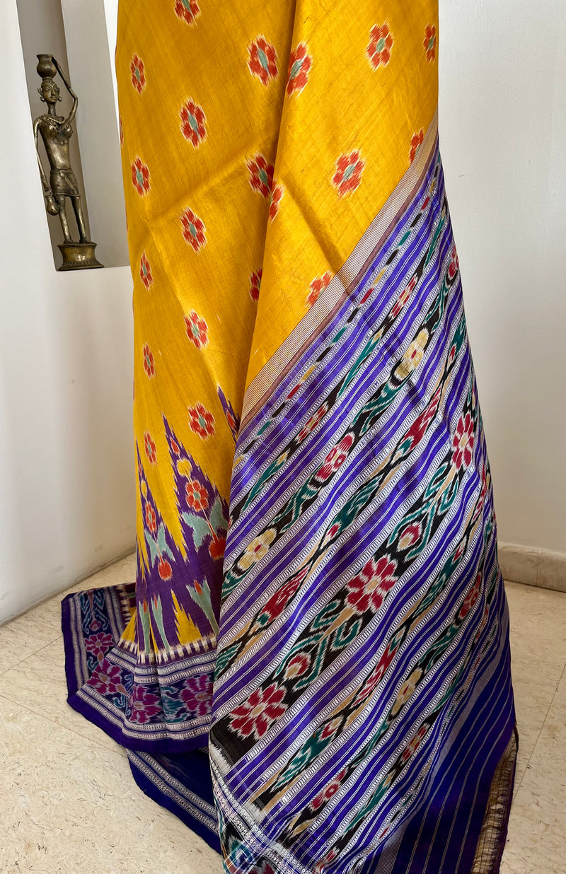 SASHWATA - MUSTARD YELLOW KHANDUA SILK WITH BANDHA ANCHAL