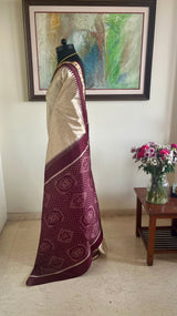 AMALIKA - BEIGE POCHAMPALLY SILK SAREE WITH IKAT BORDER